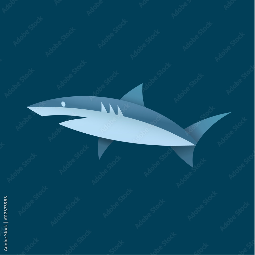 Shark in blue colors illustration of a modern logo marine animals, quality unique style