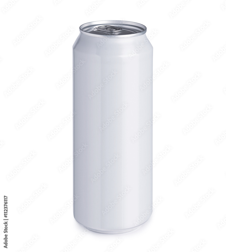 Blank white aluminum can with drink or liquid isolated on white background Blank white aluminum can with drink or liquid isolated on white background