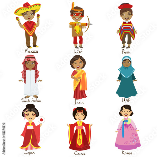 Kids In National Costumes Set