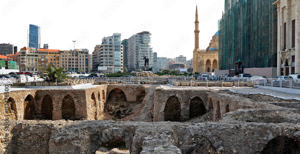 Downtown Beirut- ancient archeology and modern skyline