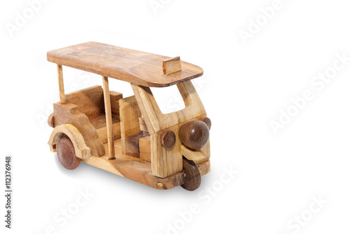 Thailand three wheel native taxi (Tuk Tuk) wood model isolated o