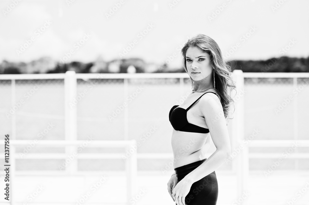 Portrait of gorgeous sexy brunette girl model in black bra and t Portrait of gorgeous sexy brunette girl model in black bra and t