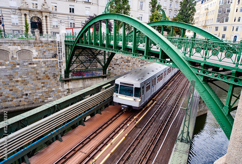 Photography Zollamtssteg Bridge across the river. Vienna city. Austria