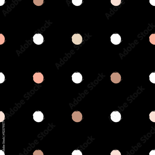 Cute vector geometric seamless pattern. Brush strokes. Polka dots.