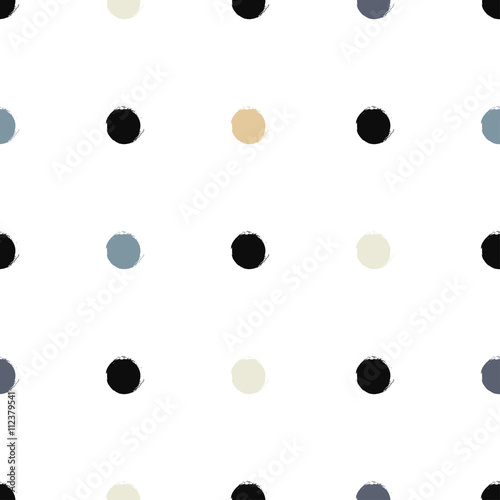 Cute vector geometric seamless pattern. Brush strokes. Polka dots.
