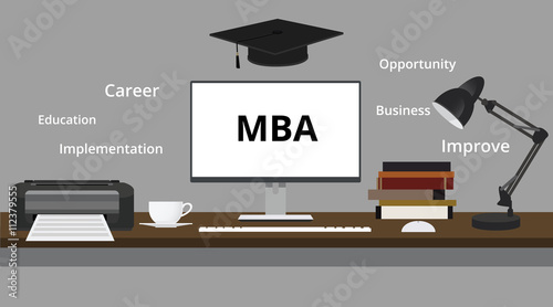 mba degree with computer monitor hat books training educationvector graphic illustration