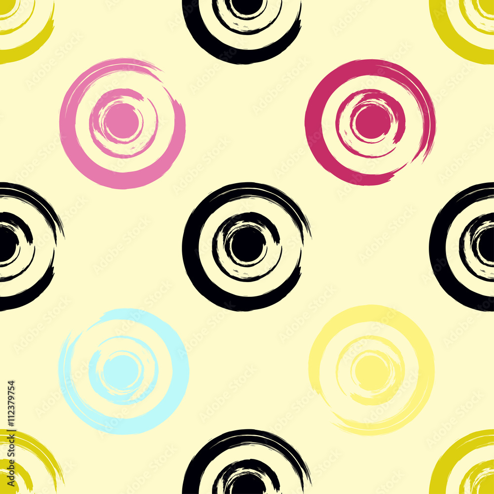 Cute vector geometric seamless pattern. Brush strokes. Polka dots.