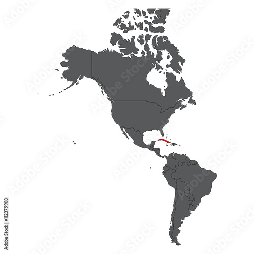 Cuba red map on gray America map vector