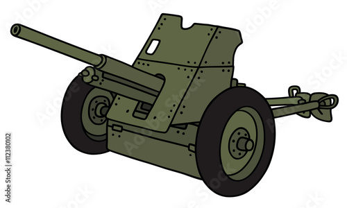 Old green cannon / Hand drawing, vector illustration