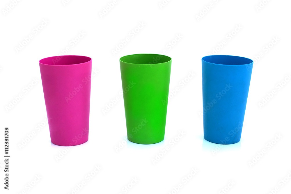 Plastic glass of various color isolated on white background Plastic glass of various color isolated on white background