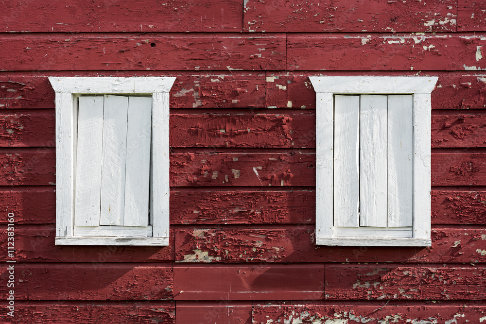 Pair of Old White Barn Windows: An old pair of white painted barn windows now boarded up Pair of Old White Barn Windows: An old pair of white painted barn windows now boarded up