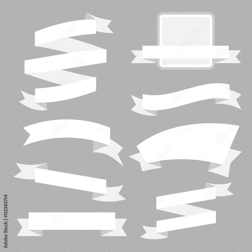 White Ribbons Set isolated On Grey Background. White Ribbons Set isolated On Grey Background.
