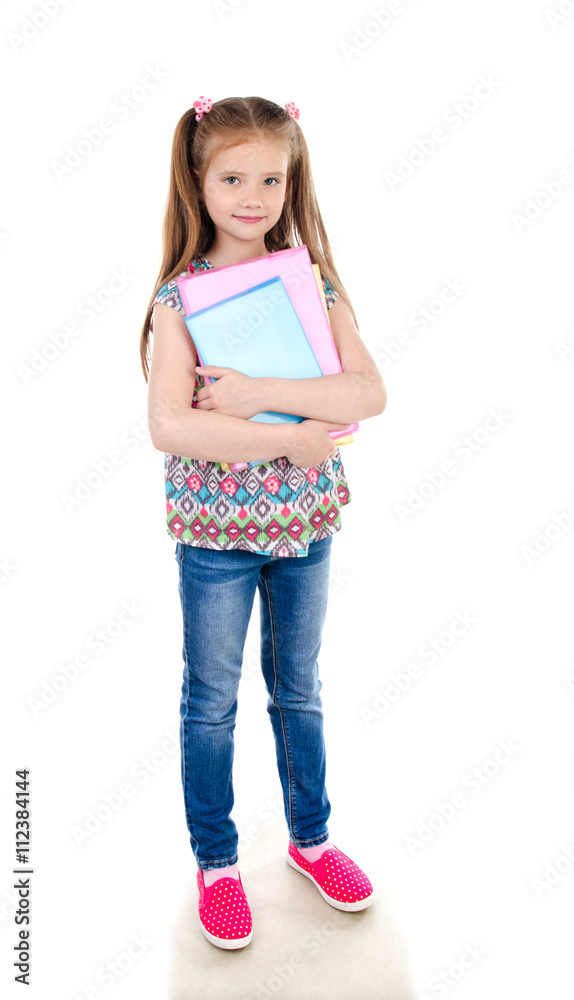 Portrait of smiling schoolgirl with books isolated Portrait of smiling schoolgirl with books isolated