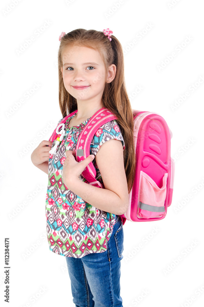 Portrait of smiling schoolgirl with backpack isolated Portrait of smiling schoolgirl with backpack isolated