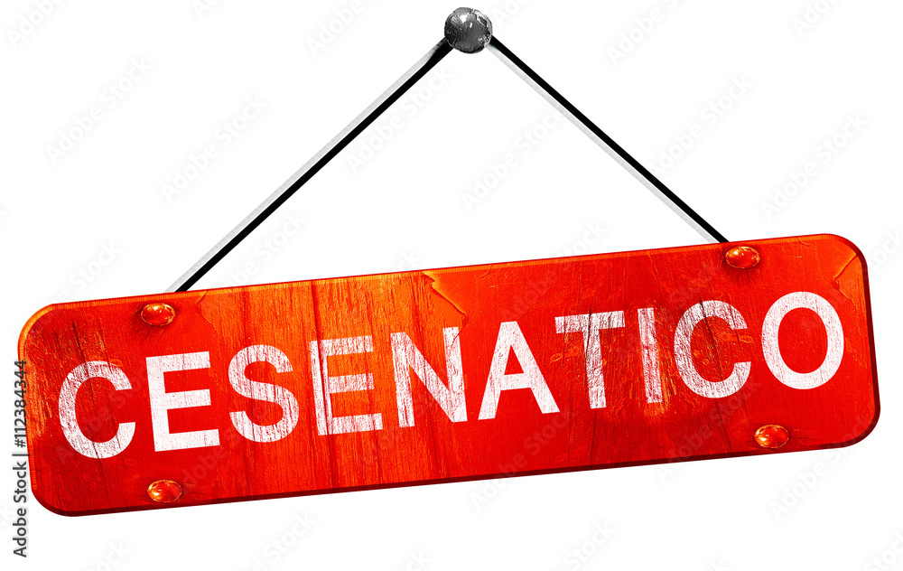 Cesenatico, 3D rendering, a red hanging sign Cesenatico, 3D rendering, a red hanging sign