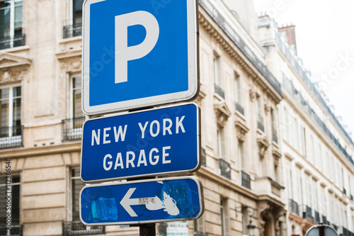 New York Garage parking area in the heart of the city with beautiful luxury buildings in the background