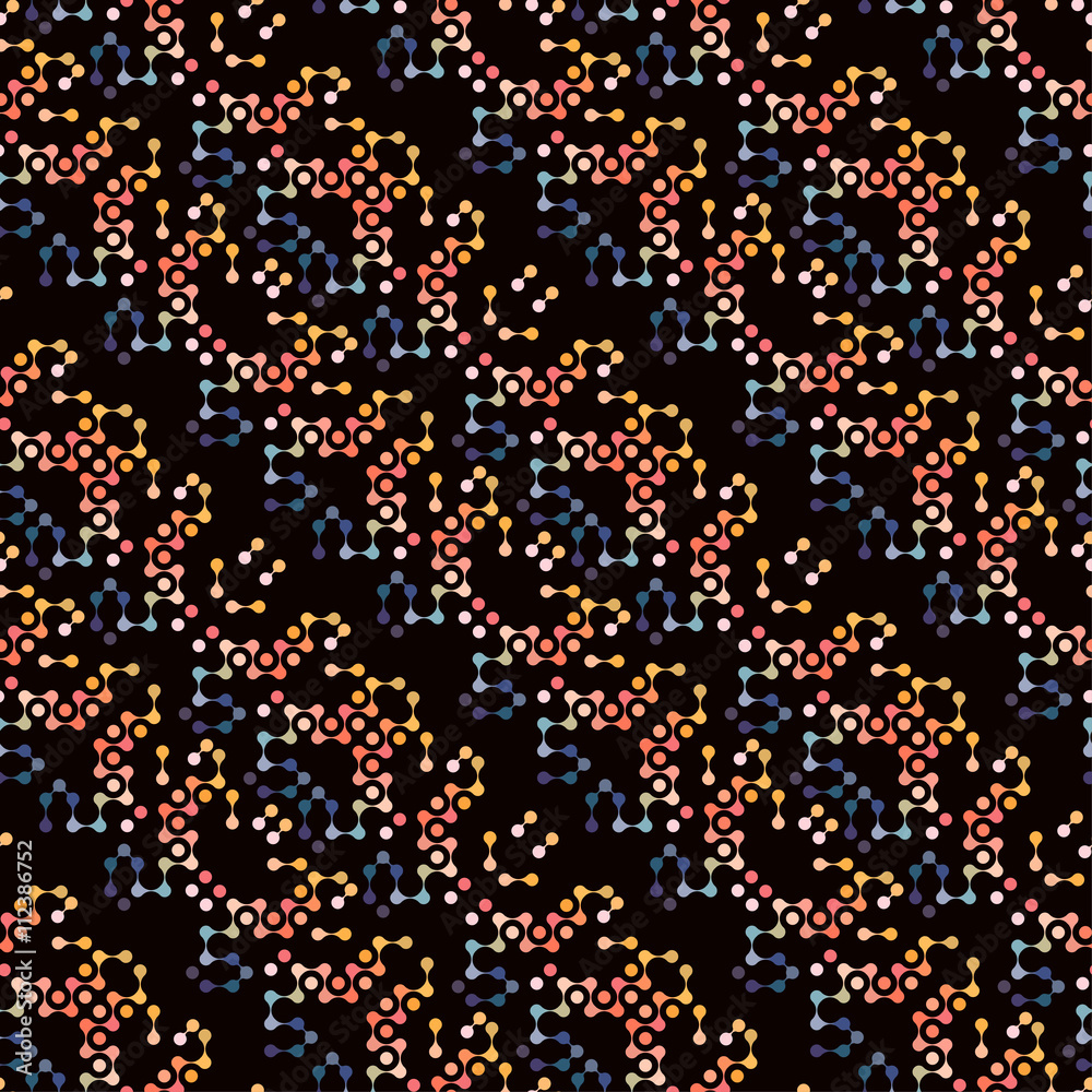 multicolor molecules seamless pattern vector eps10 on black background
