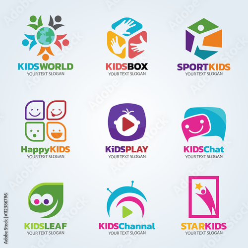 Kids logo for business vector art set design