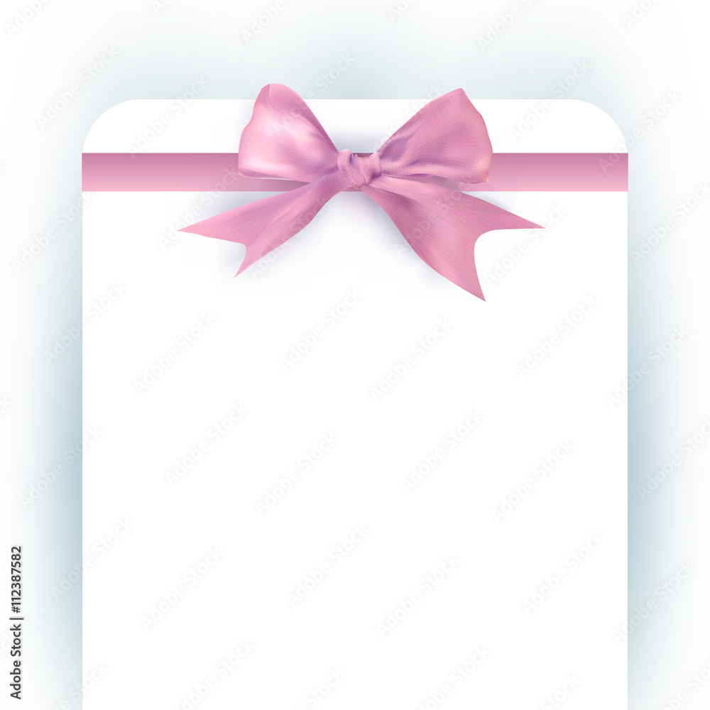 Vertical card template with pink bow in the bottom. Vector illustration. Vertical card template with pink bow in the bottom. Vector illustration.