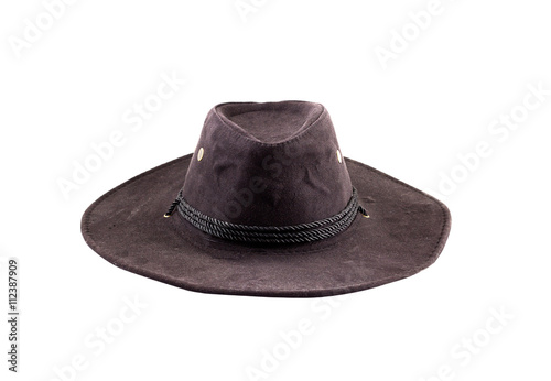 a fashionable black velvet hat isolated on white background