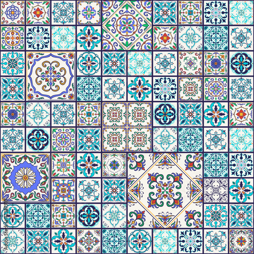 Vector seamless texture. Beautiful mega patchwork pattern for design and fashion with decorative elements