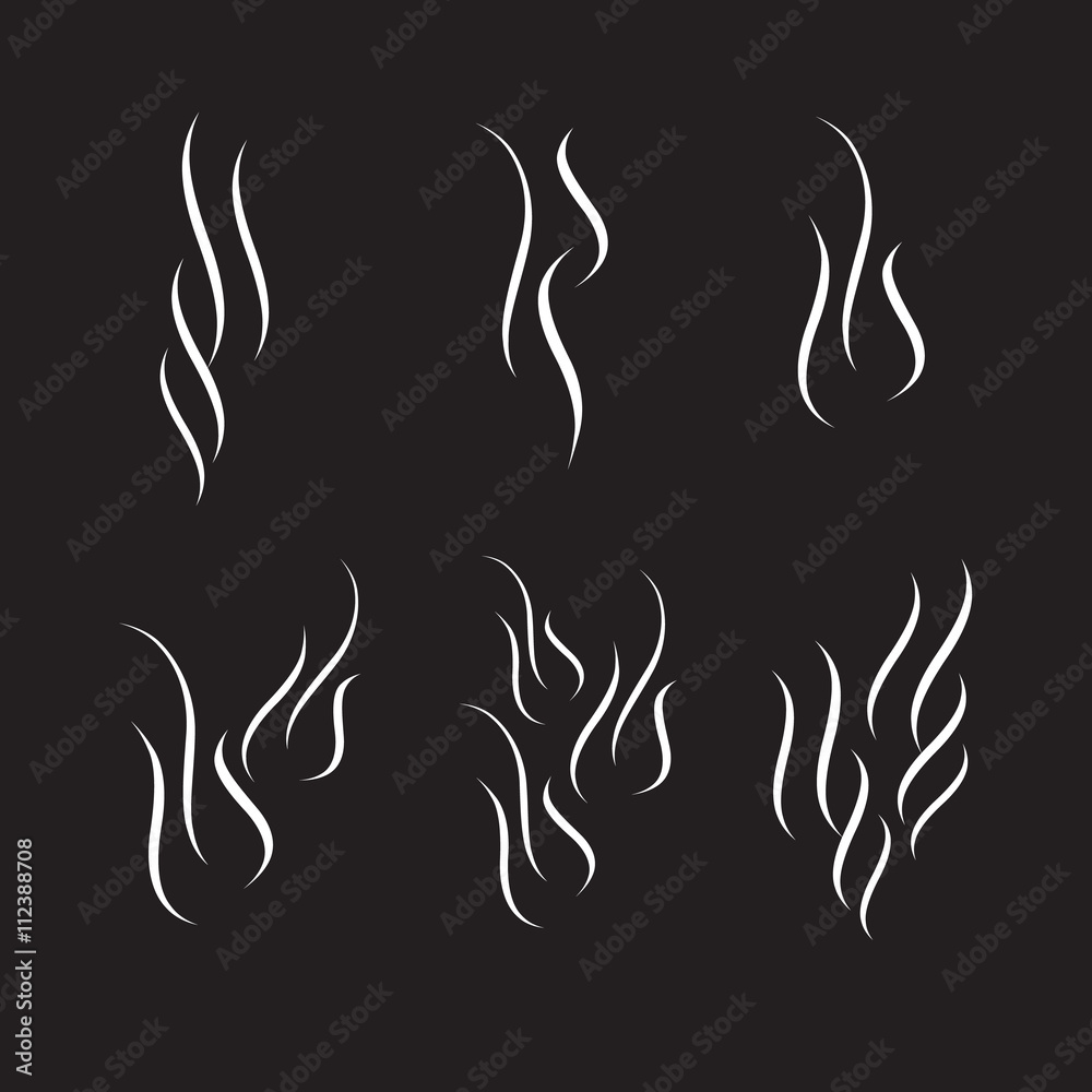 White smoke lines on black background. Smoke flow effect, motion smoke curve, steam dynamic smoke element