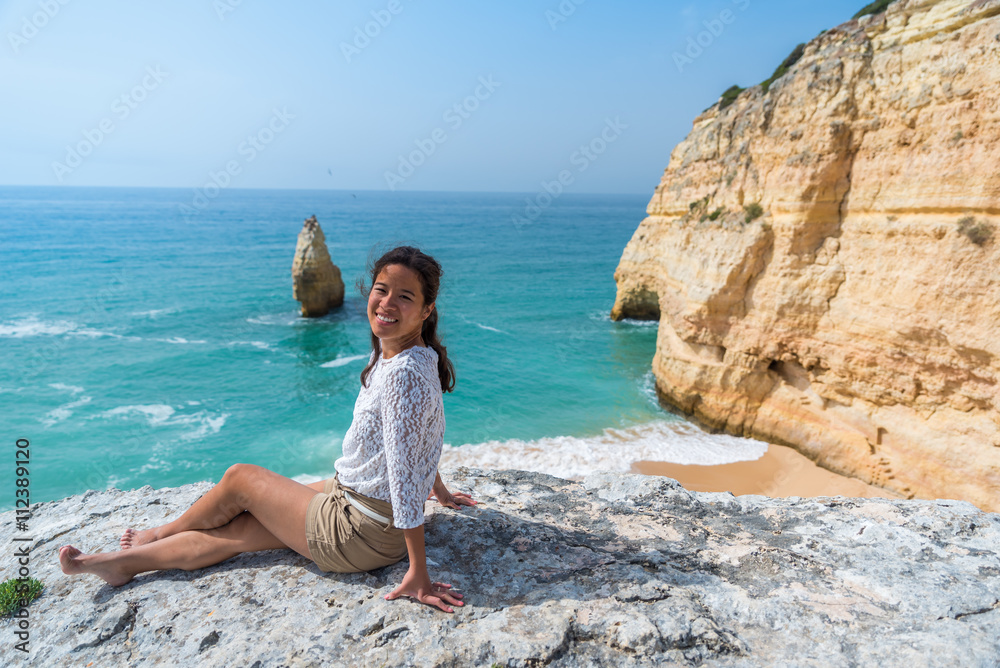 Girl at beautiful beach Carvalho of Algarve, Portugal Girl at beautiful beach Carvalho of Algarve, Portugal