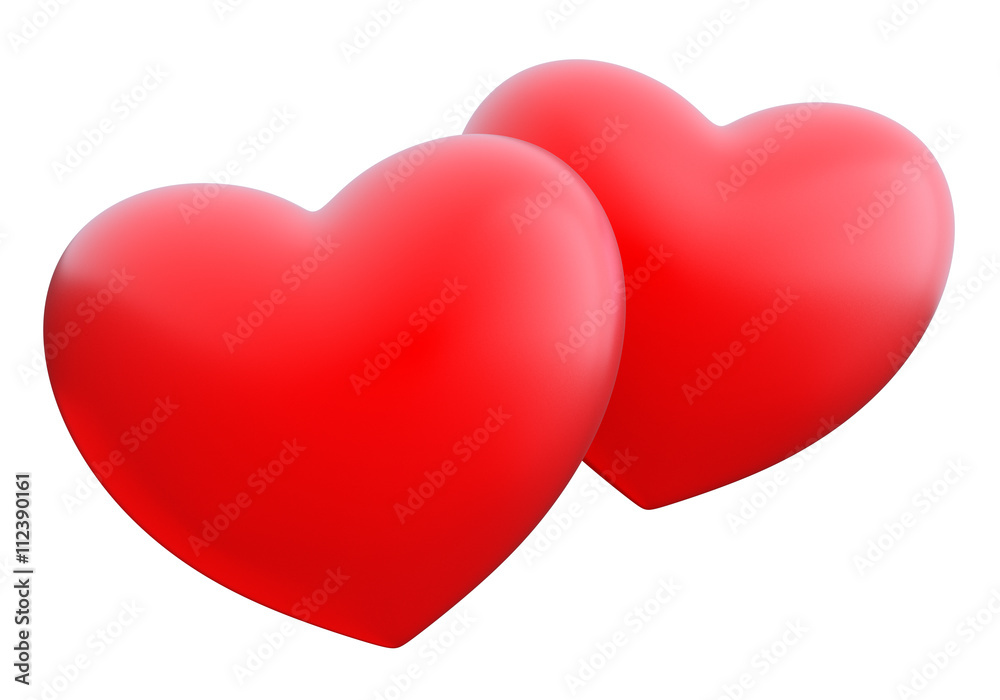 Liebe mit zwei Herzen auf dem weißen Hintergrund Liebe mit zwei Herzen auf dem weißen Hintergrund