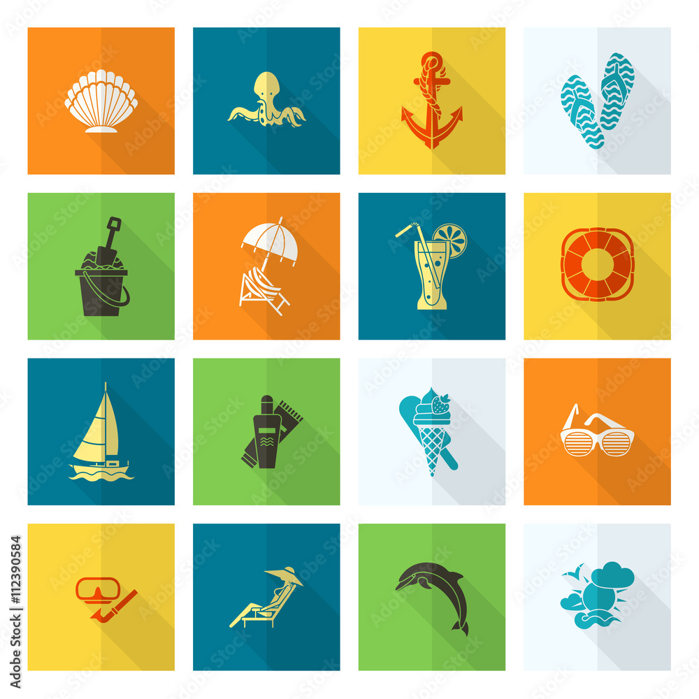 Summer and Beach Simple Flat Icons Summer and Beach Simple Flat Icons