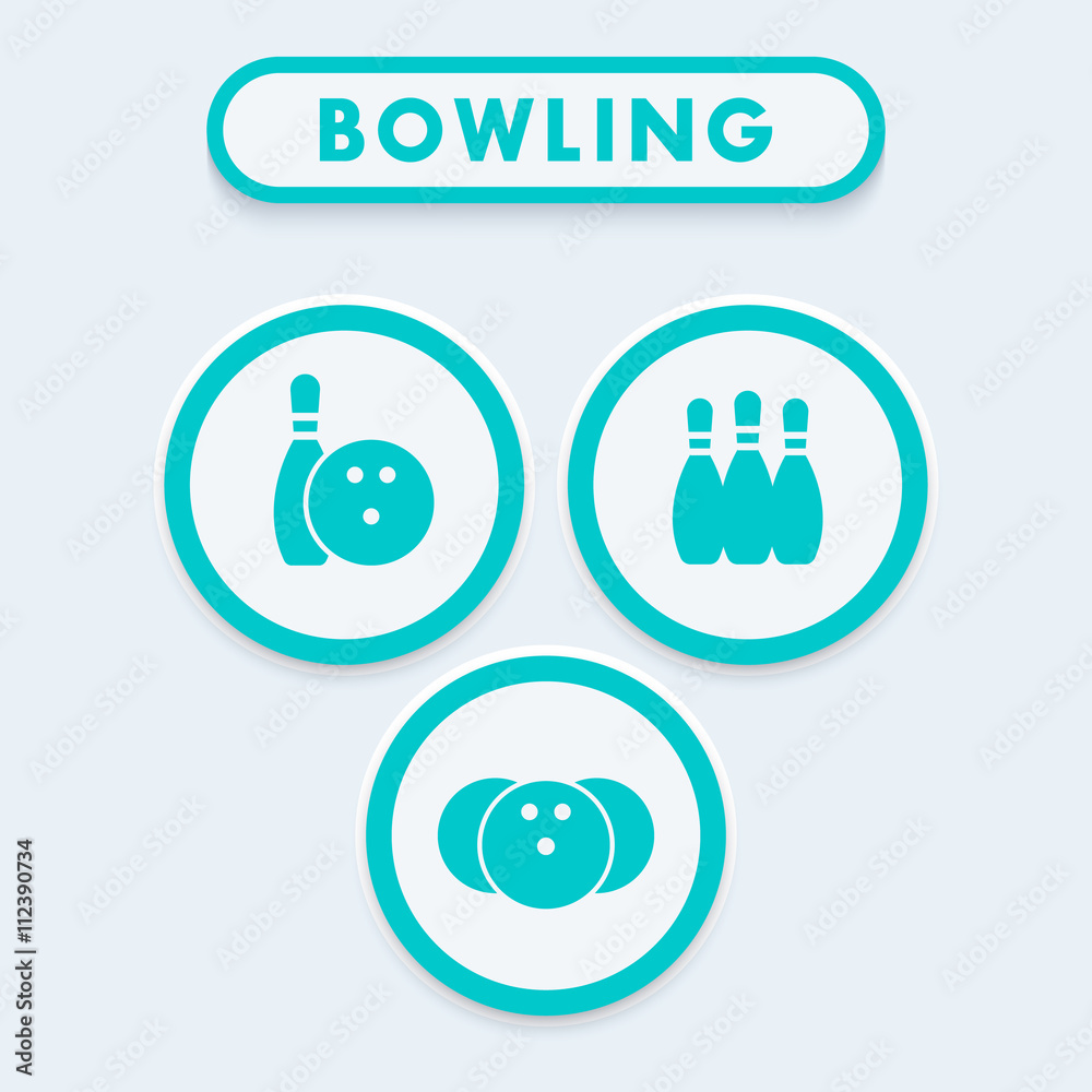 Bowling icons, bowling pins and ball, vector illustration Bowling icons, bowling pins and ball, vector illustration