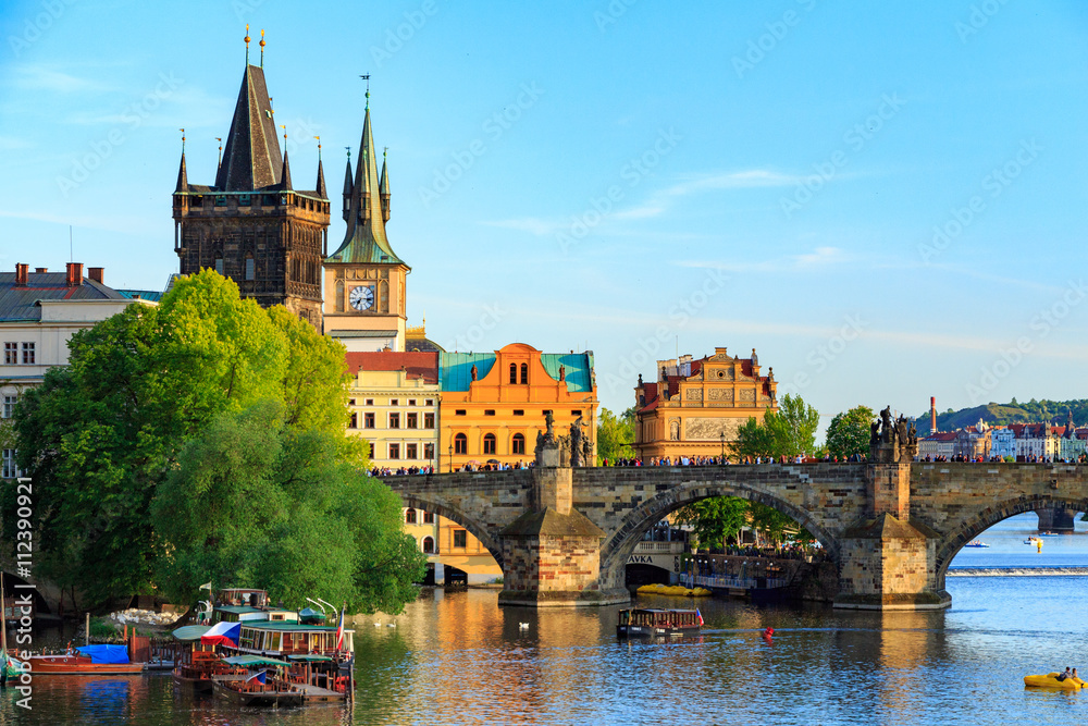 Pargue, view of the Lesser Bridge Tower and Charles Bridge (Karluv Most), Czech Republic. Pargue, view of the Lesser Bridge Tower and Charles Bridge (Karluv Most), Czech Republic.