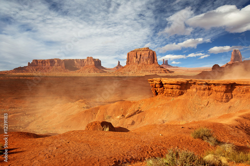 panoramic view of monument valley in a windy day