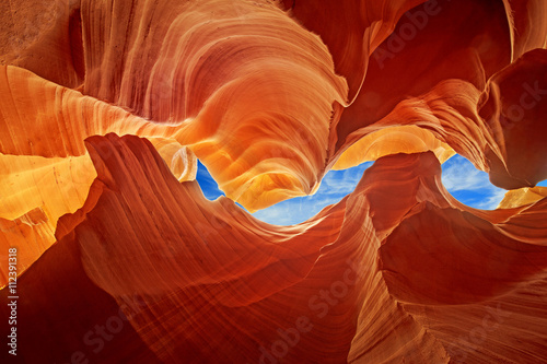 Photo glimpse of blue sky over the antelope slot canyon