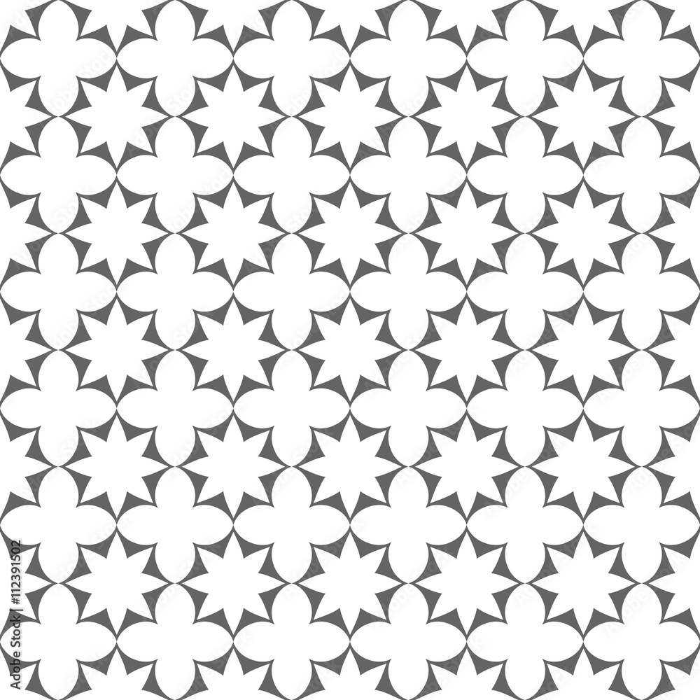 Seamless monochrome stylized flowers and stars pattern