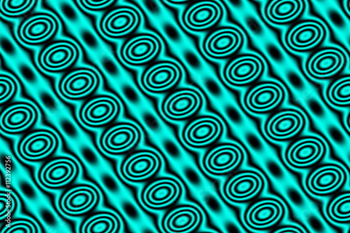 Cyan blue background with black circles in diagonal lines