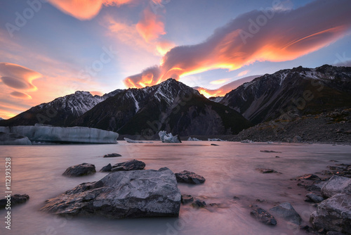 Wallpaper Mural NEW ZEALAND, 20TH APRIL 2015: Lenticular clouds pass over Mt Cook South Islands New Zealand during sunrise Torontodigital.ca
