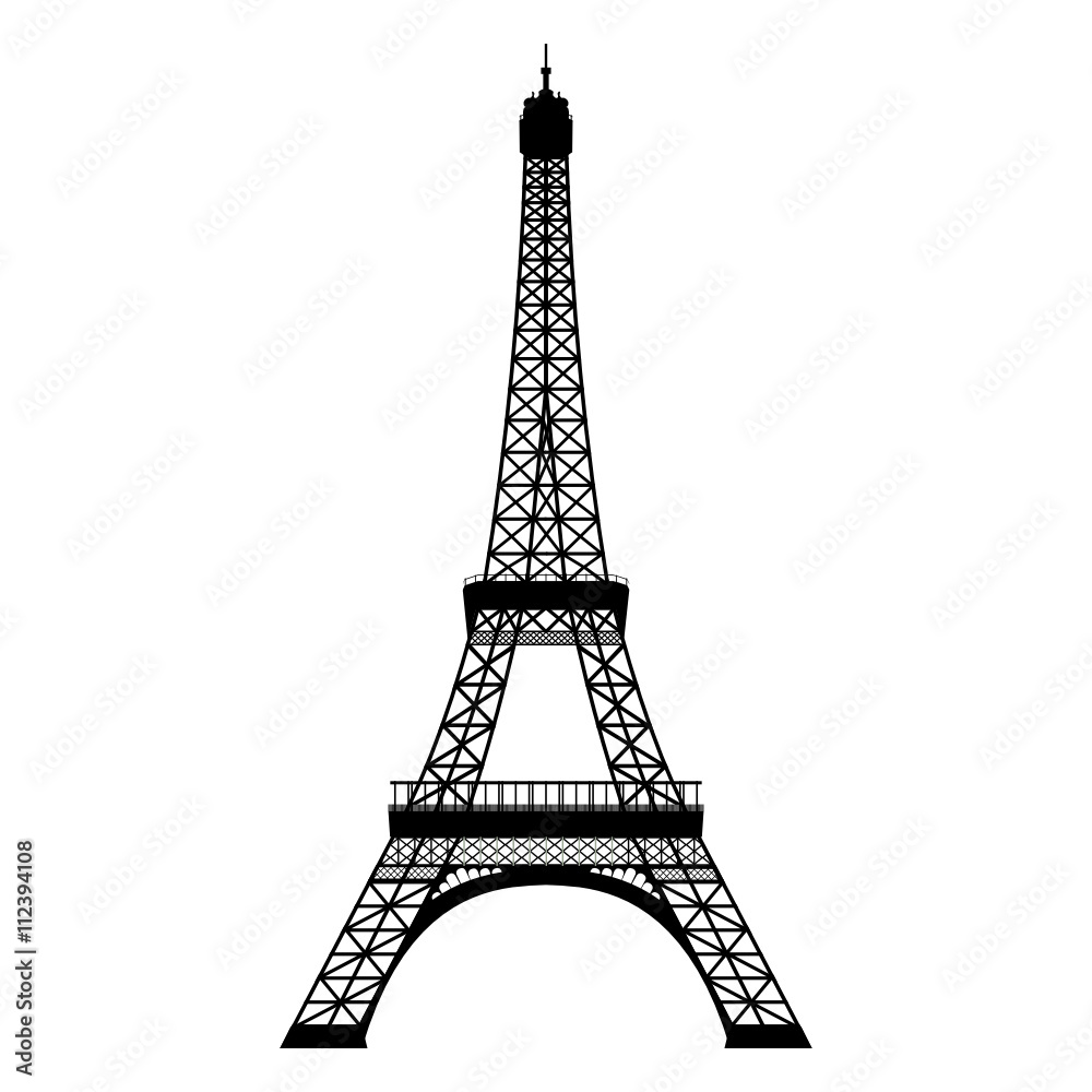 Silhouette Eiffelturm in Paris gezeichnet und isoliert