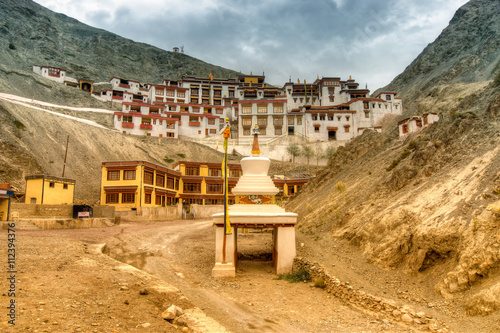 Rizong monastery with view of Himalayan mountians, Leh, Ladakh, Jammu and Kashmir, India. photo