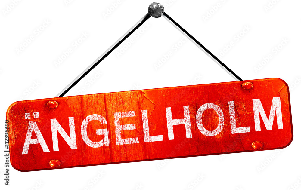 Angelholm, 3D rendering, a red hanging sign Angelholm, 3D rendering, a red hanging sign