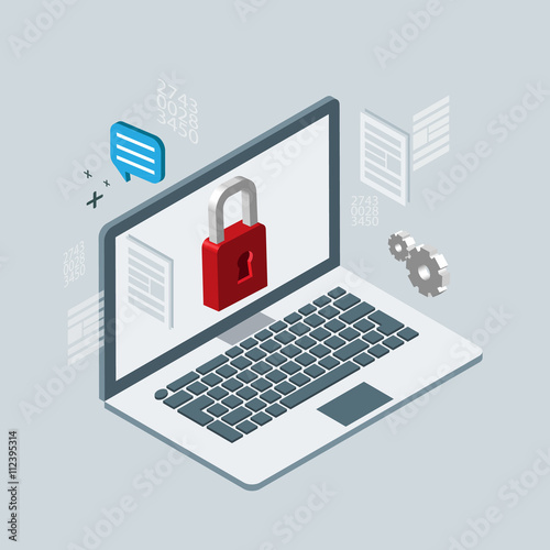 computer safety. Isometric 3d vector illustrations