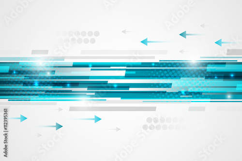 Abstract straight lines futuristic vector illustration with arrows. Technological blue shiny background.