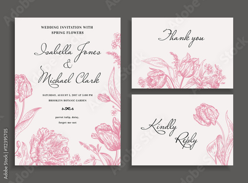 Wedding set with spring flowers.