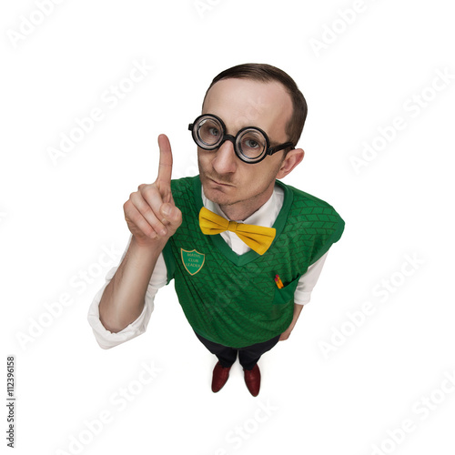 Funny smart nerd isolated on white background