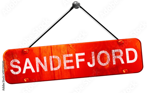 Sandefjord, 3D rendering, a red hanging sign photo