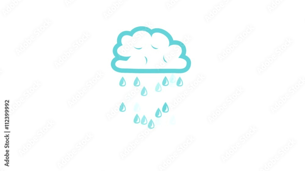 Simple motion graphics video of a cloud with falling raindrops Simple motion graphics video of a cloud with falling raindrops