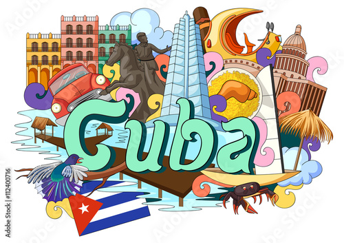 Doodle showing Architecture and Culture of Cuba