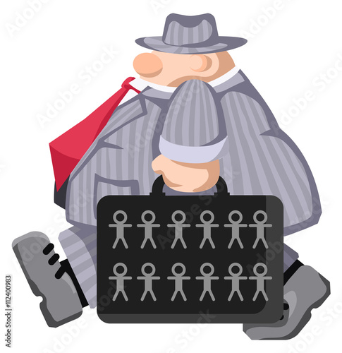 Cartoon character briefcase carrying figures, vector illustration, horizontal, isolated, over white

