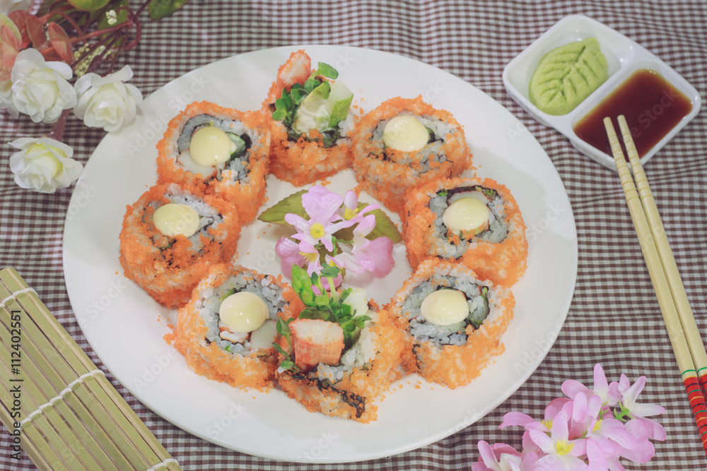 The make sushi in home and take photo in studio The make sushi in home and take photo in studio