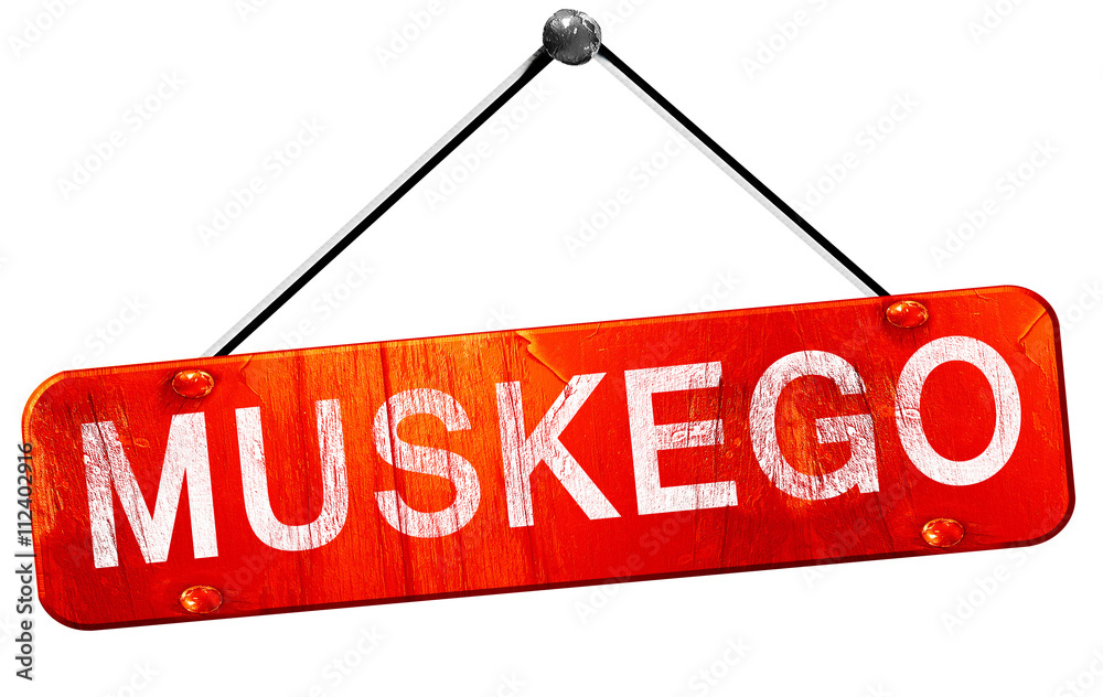 muskego, 3D rendering, a red hanging sign