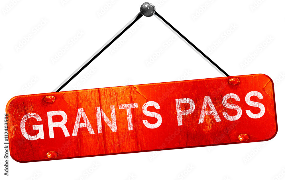 grants pass, 3D rendering, a red hanging sign grants pass, 3D rendering, a red hanging sign